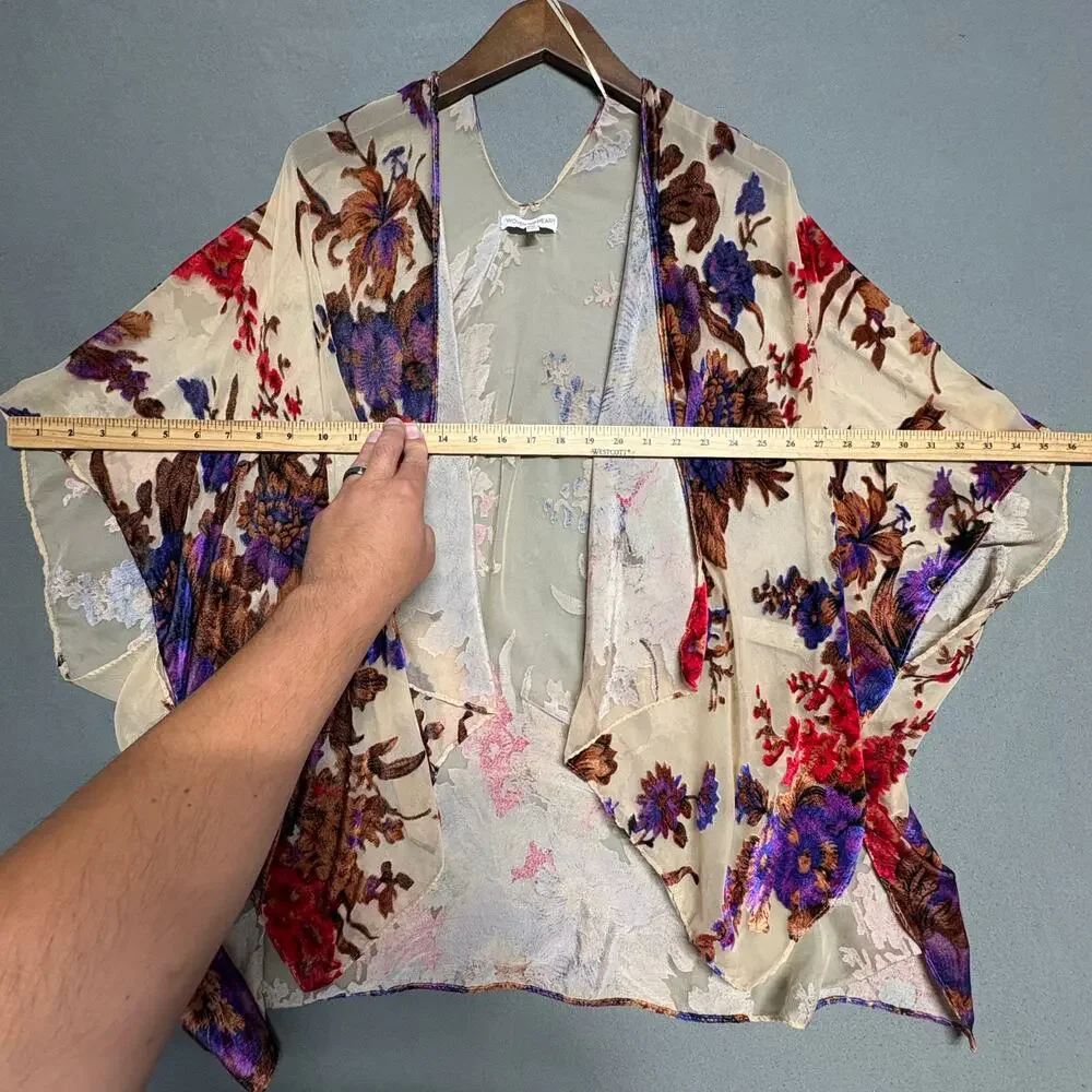 Woven Heart Vibrant Floral Kimono Cardigan One‎ Size Flowy Draped Boho Style - Picture 13 of 16